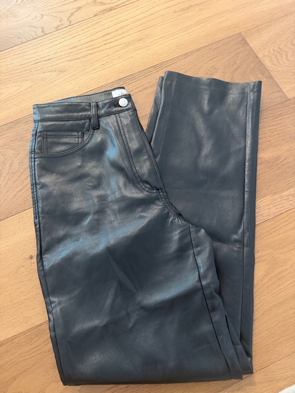 Aritzia Black Straight-Leg Faux Leather Jeans